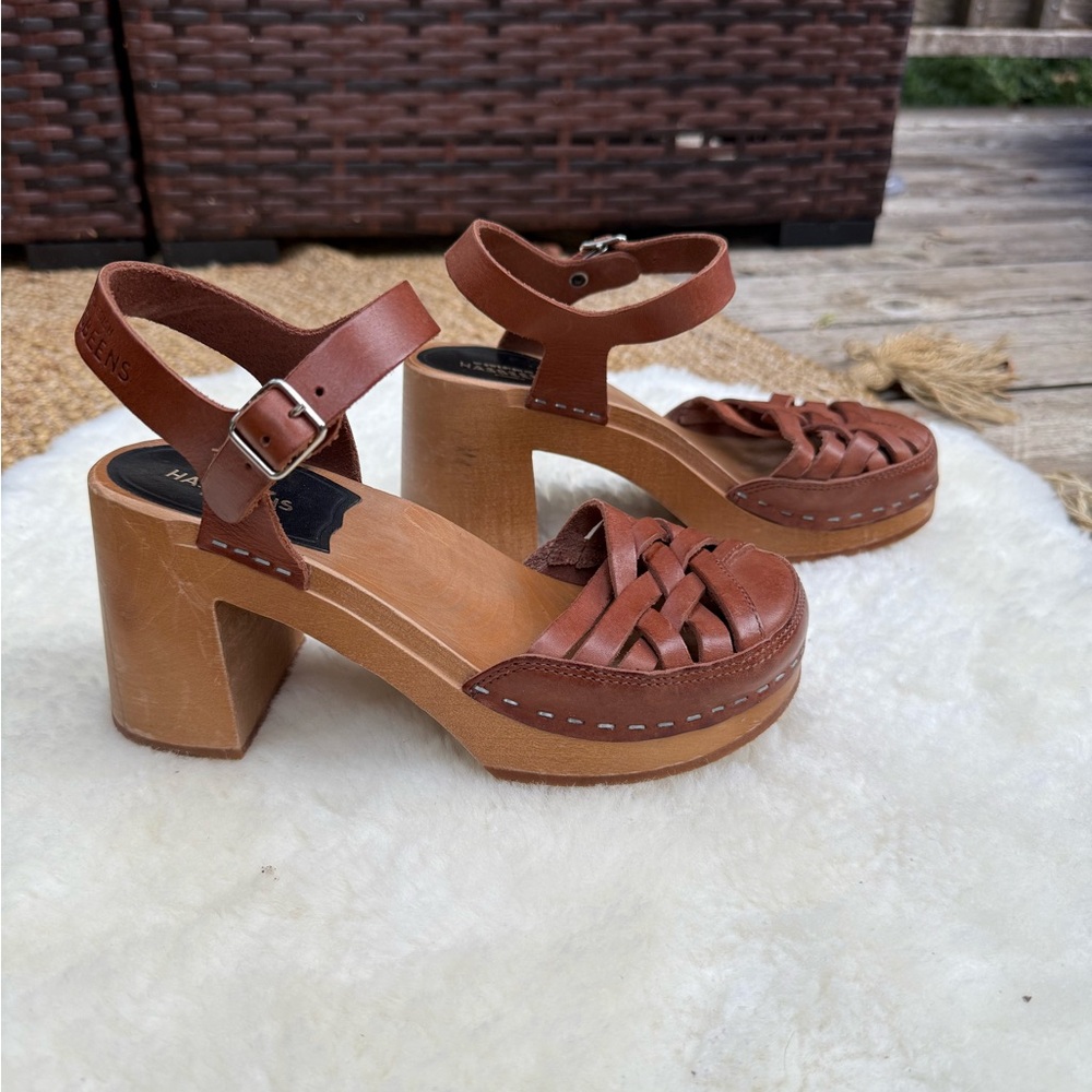 Swedish Hasbeens Brown Leather Sandals - Picture 2 of 7